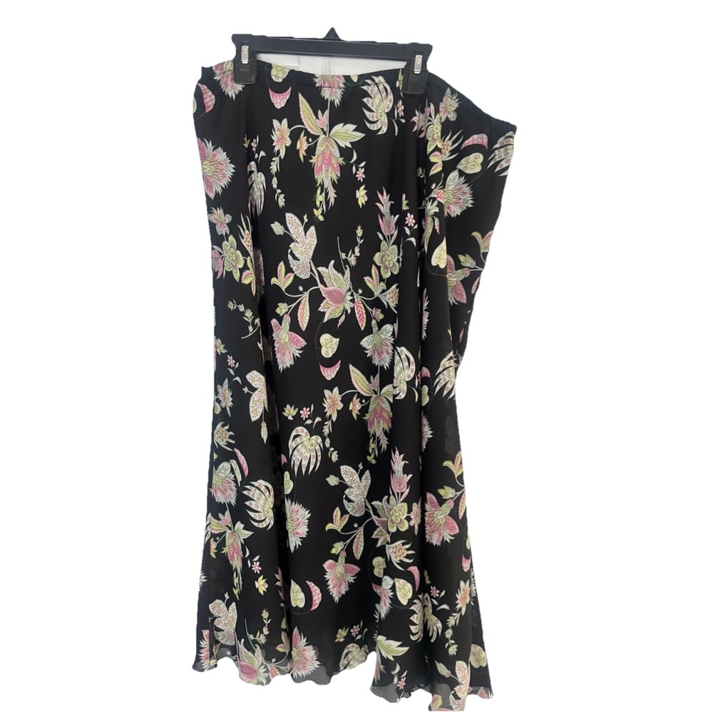 Dana Kay Women's Midi Skirt Size 20 Black Floral Flowy Lined Modest Career Boho